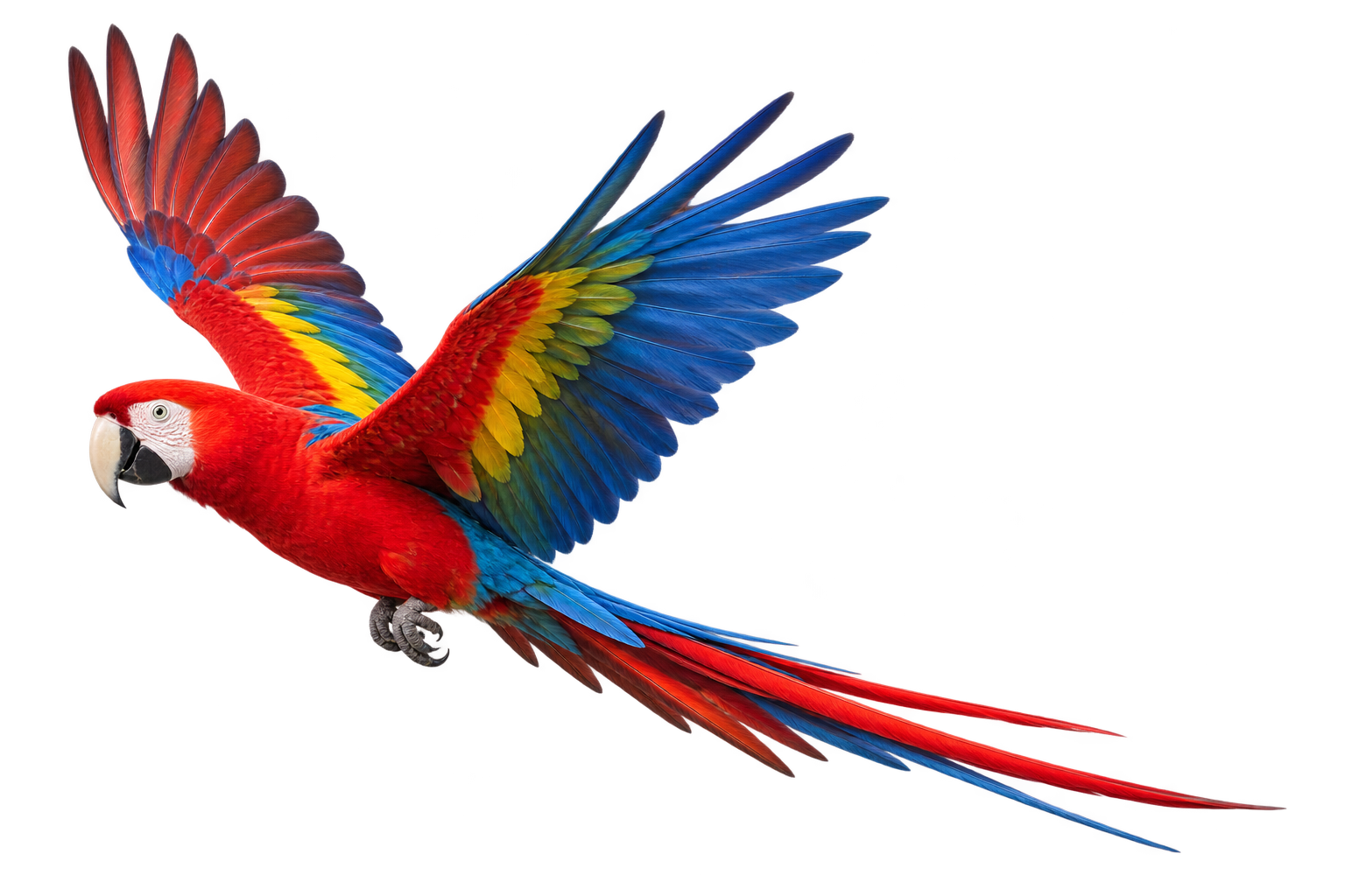 Scarlet macaw in flight